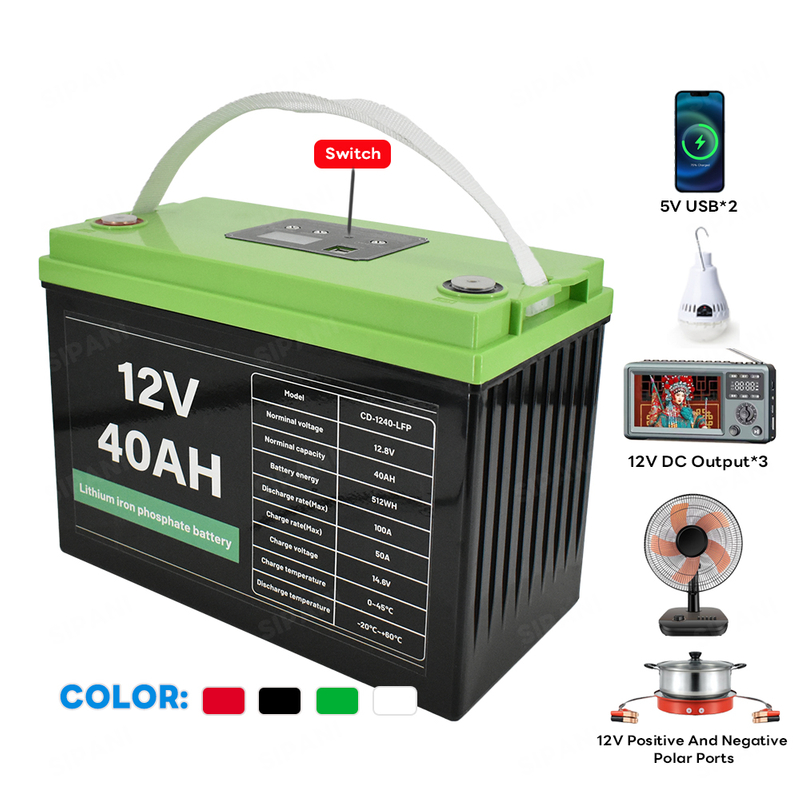 12V 40Ah 100Ah LFP Battery USB DC Output Lithium Iron Phosphate Battery LiFePO4
