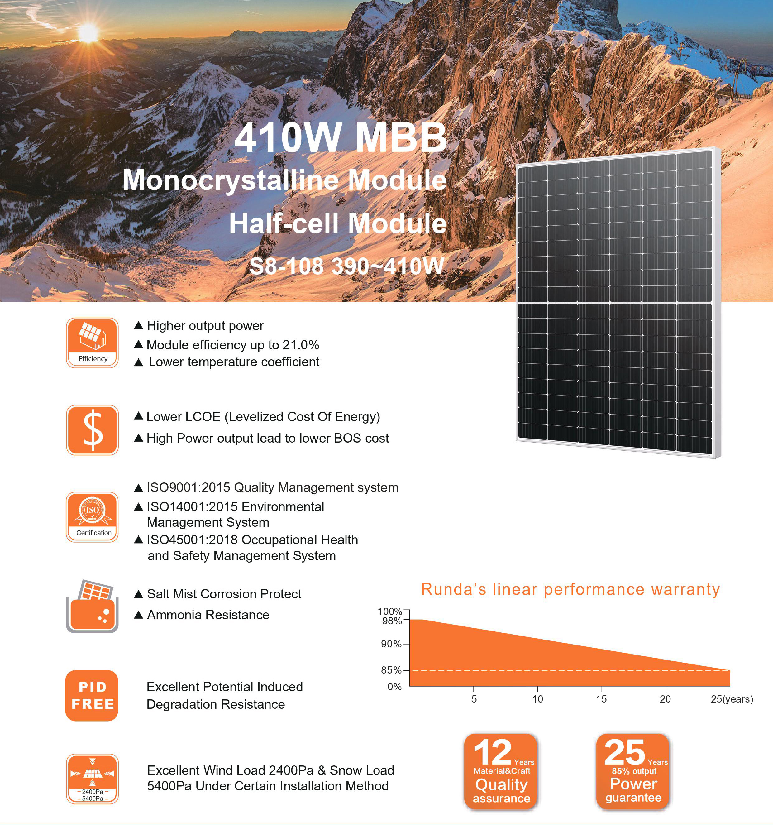 300w 390w 395w 400w 405w 410w Monocrystalline Solar Panel 500 Watt 550 Watt 600 Watt Home Photovoltaic PV Module