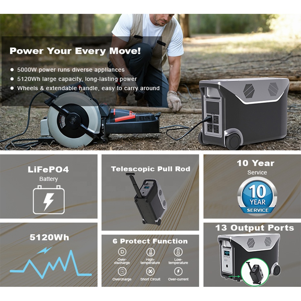 3500W 200AH Convenient Solar LiFePO4 Battery Mobile Lifepo4 Battery Power Station Camping Power Station